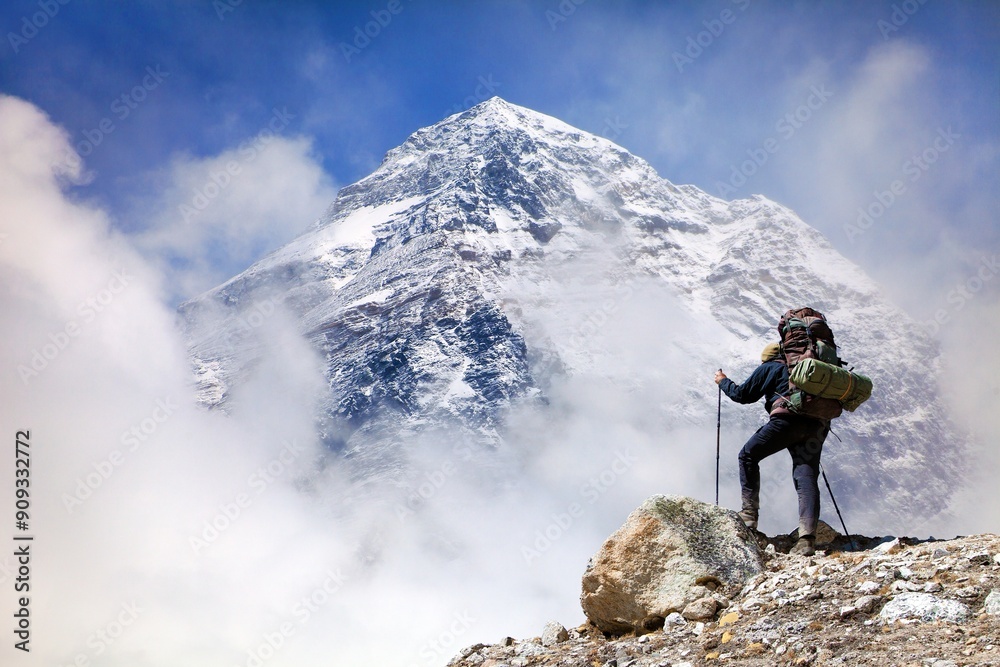 Sticker Mount Everest 8848m from Kala Patthar with tourist