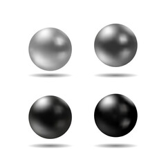 Vector illustration, set of realistic pearls isolated on a transparent background. Silver balls. Eps 10