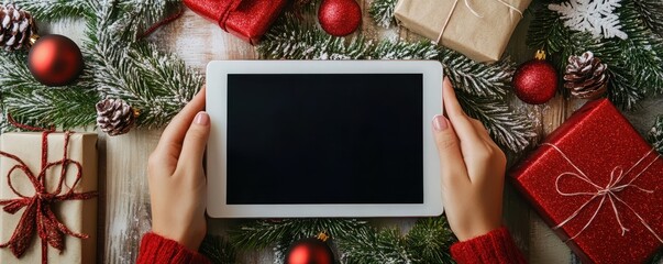 Christmas social media post mockup on tablet screen