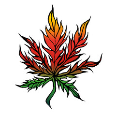 Marijuana with fire logo design concept