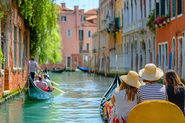 Fotobehang Friends enjoying gondola ride in Venice. © Josu