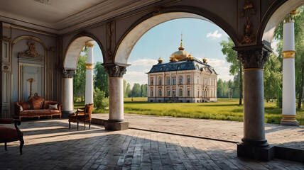 Fototapeta premium noble manor in the European region mid-19th century, architectural landmark, historical building museum, ancient palace building