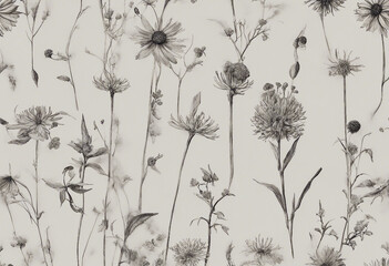 A vintage botanical illustration of wildflowers rich in detail isolated on transparent background