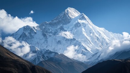 Naklejka premium Snowy Mountain Peak with Cloudy Sky