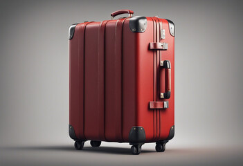 Big red travel suitcase isolated on transparent background