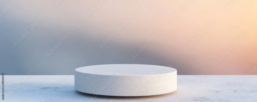 Poster minimalistic round podium with pastel background, abstract empty pedestal design for product display