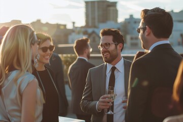 Group of professionals business people enjoying a rooftop party
