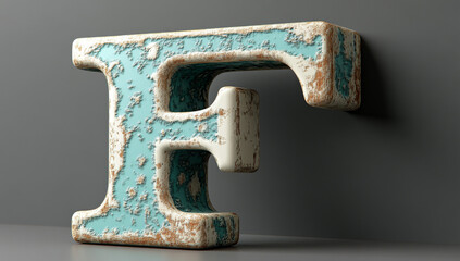3D icon of a word toy "F" for design software, in a white and teal color palette, on a plain dark grey background, UI/UX button styled in the style of the letter f.