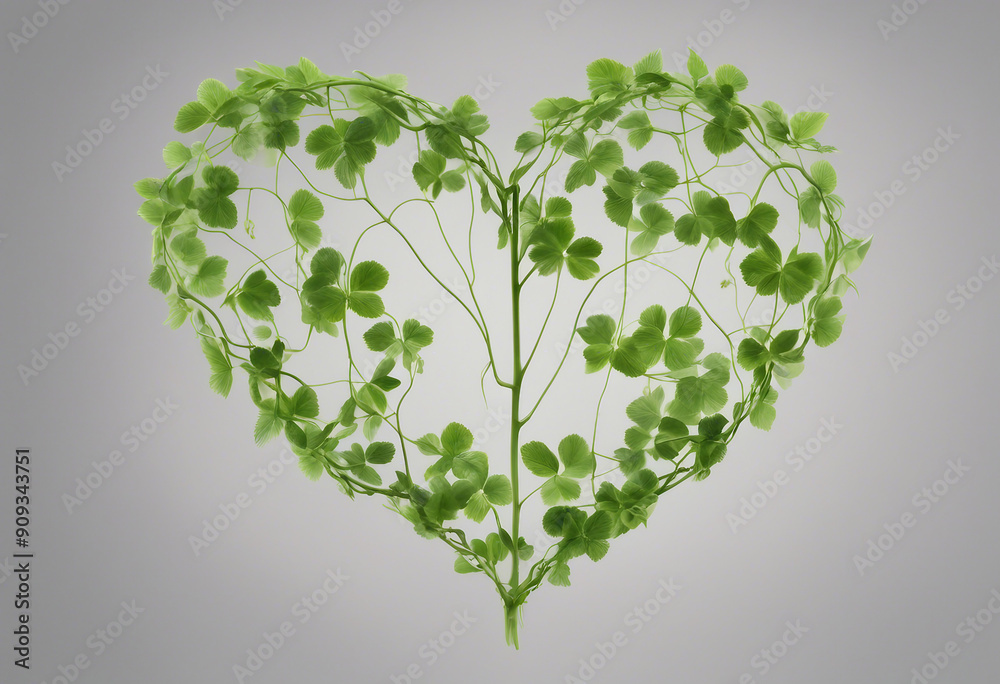 Wall mural Heart shaped green crinkly leaf of coral vine or chain of love (Antigonon leptopus) with young leave