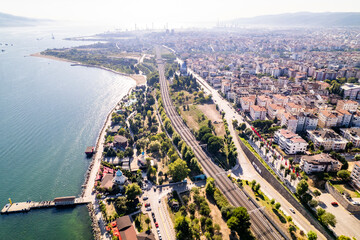 Naklejka premium Derince, Kocaeli, Turkey. Derince is a town in Kocaeli province, Turkey. Aerial view with drone.