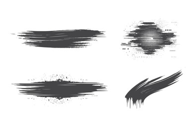 black brush stroke set. grunge ink design. isolated vector images in simple style