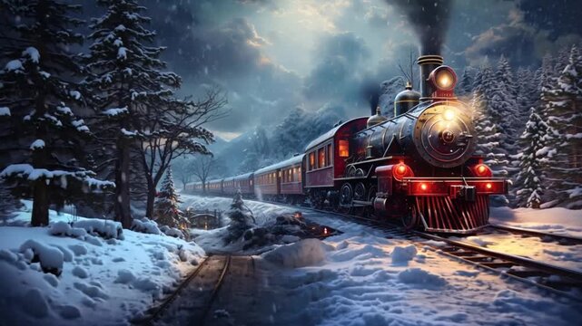 Christmas Train to the North Pole. Christmas and New Year holiday concept.