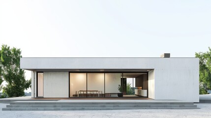 Modern Minimalist House Design Featuring Open Space and Natural Light in Tranquil Setting