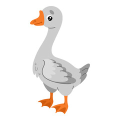 Farm cartoon goose. Colored cute farm bird. Vector colorful illustration isolated on white background.