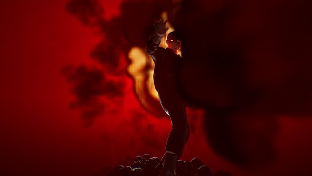 Pyromaniac, guy sets fire to everything with a wave of his hand, 3D concept