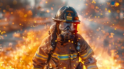 Fototapeta premium Brave Firefighter Battling Intense Flames While Wearing Protective Gear Outdoors