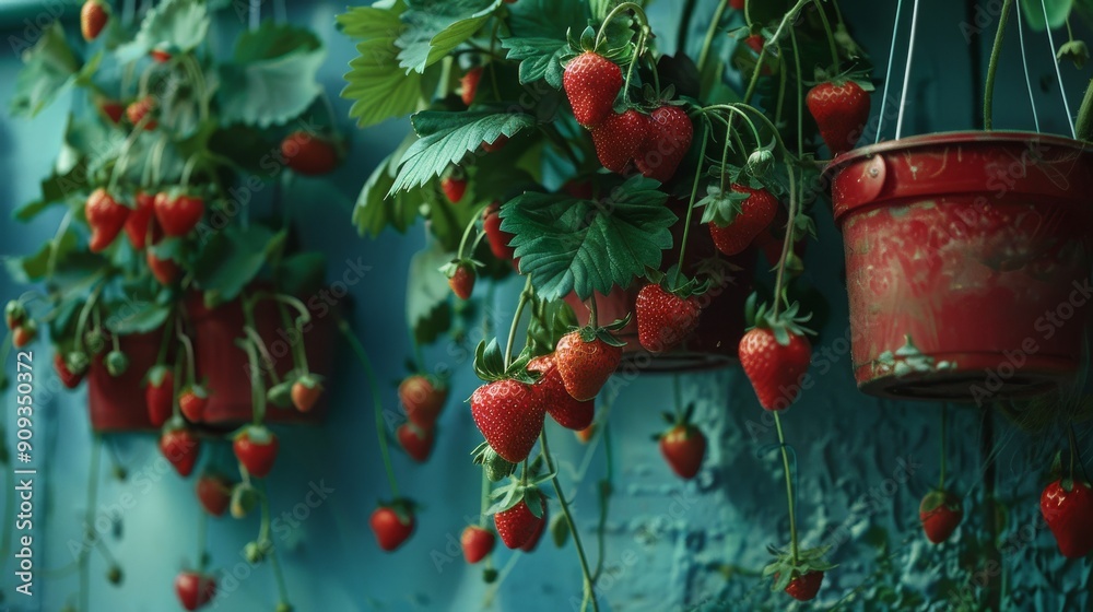 Poster wild strawberry in the garden