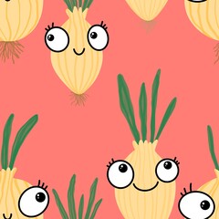 Autumn harvest seamless onions pattern for wrapping paper and fabrics