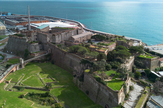 Aerial view of the Priamar Fortress in Savona, Liguria Region, Italy