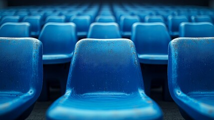 Obraz premium Outdoor Stadium with Blue Seats in Neat Rows