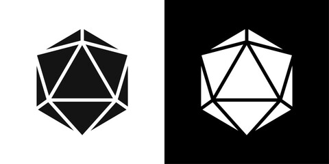 Dice d20 icon flat line symbol set.
