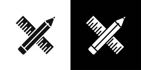 Pencil and ruler icon flat line symbol set.
