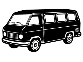 Van Silhouette Line Art Vector SVG Design, Micro Bus Vector Illustration, Cricut & Silhouette Cut Files, Vector Graphics for T-Shirt Design, SVG Logo Icon & Clipart