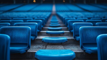 Fototapeta premium Outdoor Stadium with Blue Seats in Neat Rows