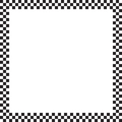 Square frame with checkered print. Picture or photo vignette with checkerboard, rally flag or chess game board pattern. Rectangular geometric framework. Vector graphic illistration