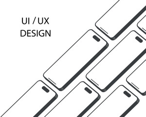 Smartphone mockup on white background. Modern phone on 3d position. Mobile phone with blank screen. Template for presentation UI UX design. Realistic device. Vector illustration.