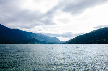 Natural beauty of the Cultus Lake in Chilliwack, Fraser Valley, BC, Canada on a cloudy day