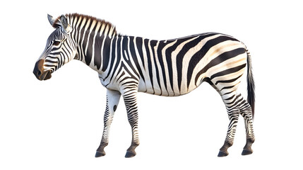 Side view pfoto of a zebra isolated on transparent background, african wildlife animal profile, png file