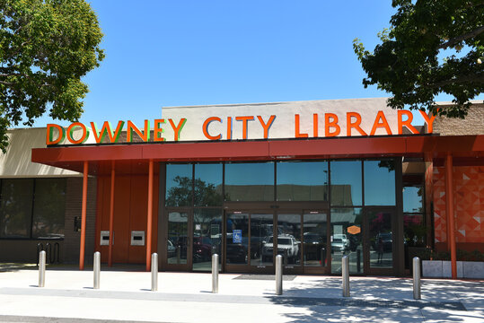 DOWNEY, CALIFORNIA - 28 JULY 2024: The Downey City Library in the Civic Center.