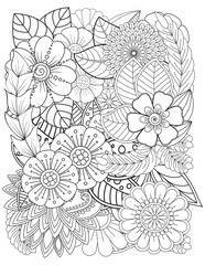 Black and white flower pattern for adult coloring book. Flower pattern in black and white for adult coloring book. Can use for print , coloring and card design, adult coloring book, 