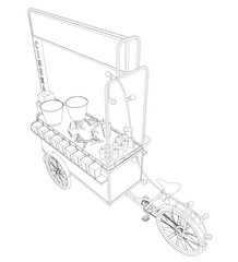 Popcorn maker vector illustration. Vintage kiosk in amusement park. Street food. Tricycle movie theater food. Isometric view. 3D