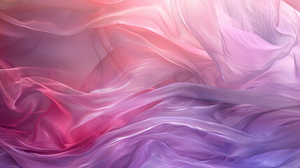 Fototapeta premium Abstract waves in iridescent light soft pink shades, pink, lilac, peach, violet. Waves of smoke or fabric flying in the wind. Iridescent fabric, holographic texture