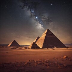 A Beautiful Image Of The Pyramids Of Giza Under A Starry Night The Surreal Contrast Between The Ancient Stone