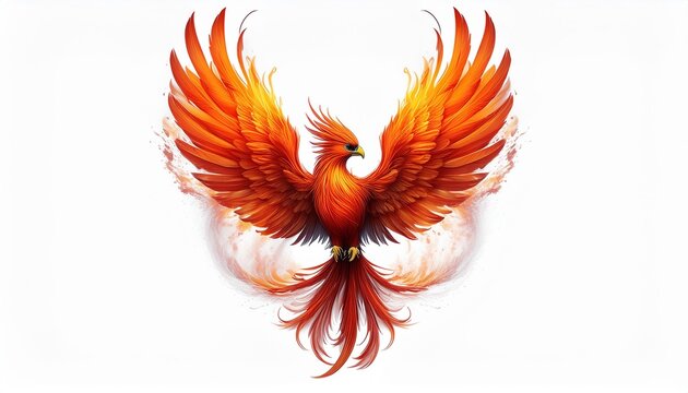 Bird phoenix red on white background, Stylized Bird phoenix with arrows. Heraldic birds - vector illustration. - Vector.