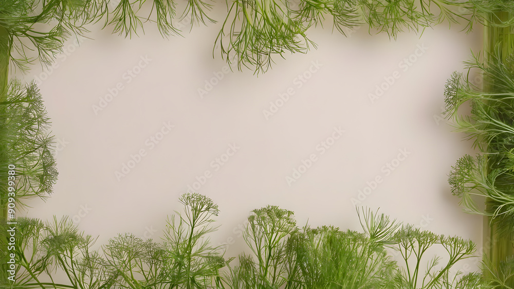 Wall mural frame made of dill, space for text. generative ai