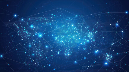 World map with a web of connections in a vector design, highlighting global network and business integration