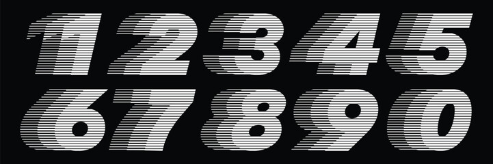 Number Font with Abstract Lines Pattern Isolated On Black Background