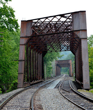 Erie Railroad Metal Truss Bridge over the Susquehanna River  Looking down the tracks.