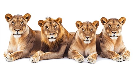 Fototapeta premium Majestic Lion with Lionesses: A Stunning Illustration of a Lion Family Isolated on a White Background