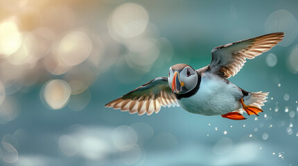 The Atlantic Puffins, members of the auk family, are seabirds also known as Common Puffins. Beautiful extreme close-up.