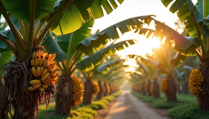 Fototapeta premium Banana Plantation at Sunset.