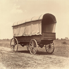 Vintage advertising style photo of a chuck wagon