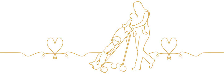 line art Parents With Small Baby Child 