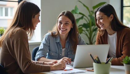 Obraz premium Happy Coworkers Discussing a Project.