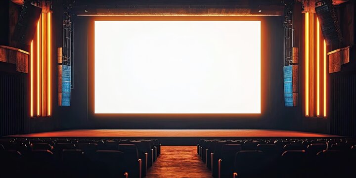 huge blank screen at stage with podiom and led light, design for mockup 