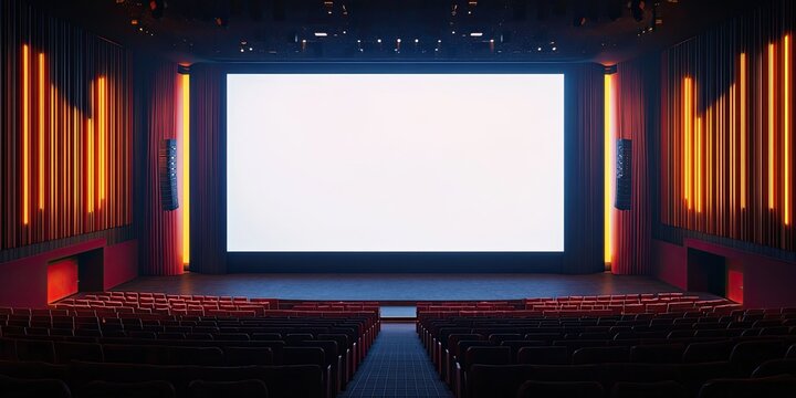 huge blank screen at stage with podiom and led light, design for mockup 